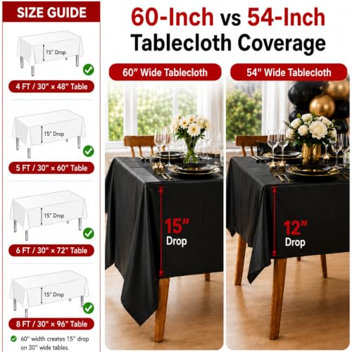 Black Plastic Table Cover Roll 60 in x 110 ft Extra Wide for Events and Parties