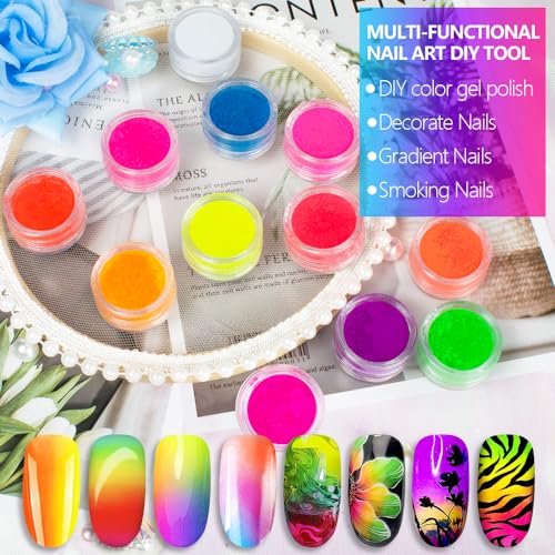 Bright Fluorescent Nail Pigment Powder Set - 12 Neon Colors for Nail Art & DIY Crafts