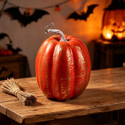 Artificial Harvest Pumpkin Decor with Gold Accents - Fall Table Centerpiece
