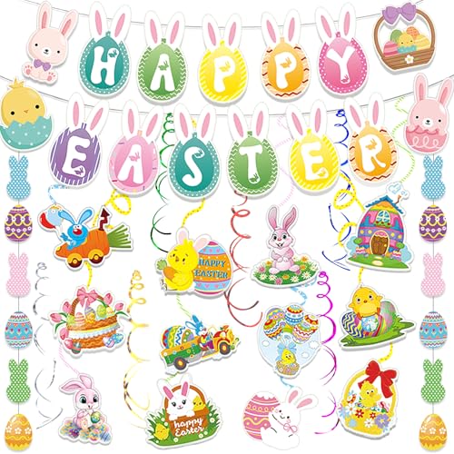 Easter & Birthday Banner Garland Set - Bunny, Chick, Egg Decorations for Parties