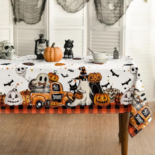 Halloween Tablecloth 60 x 84 Inch Rectangular Buffalo Plaid Bats Orange - Fall Decor