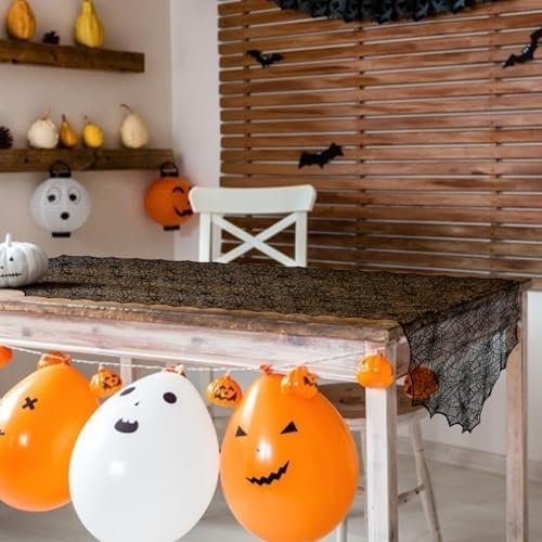 Halloween Black Lace Spider Web Table Runner - 18x72 Inch for Party Decor (Variation of THIS listing Spider Web 02)