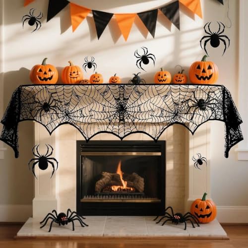 Heyigrow 15 Pcs Spider Web Halloween Decorations Set - Black Lace Cobweb Table Runner