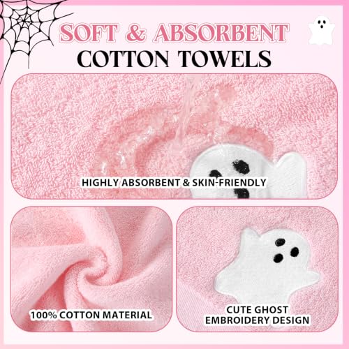 Pink Halloween Ghost Bathroom Rugs and Towels Set - 4 Piece Decor
