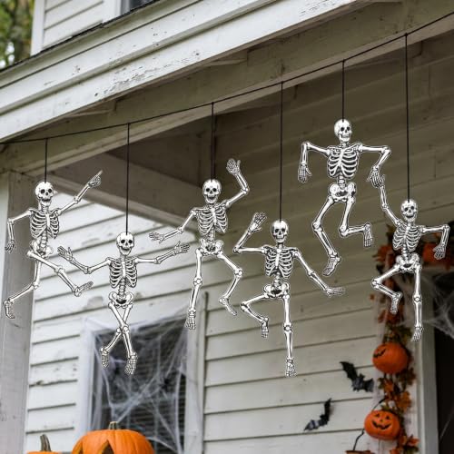 Halloween Skeleton Decor Set - 12 Jointed Luminous Paper Skeleton Cutouts