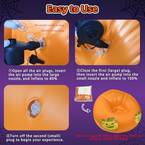 Inflatable Pumpkin Glow in the Dark Bean Bag Chair for Kids & Adults - Halloween Lounge Sofa