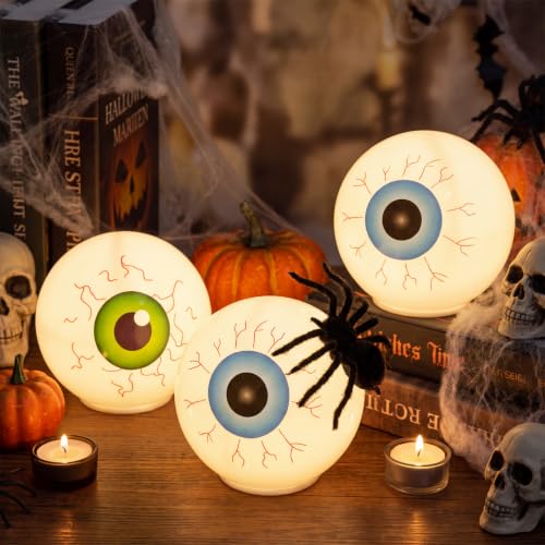 Halloween Eyeball Decor Orbs with LED Lights - 3 Pack Glass Haunted Props
