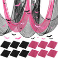 Pink Black Creepy Gauze Decor Spider Web Set with Bats for Halloween - 12 Pieces (Variation of THIS listing)
