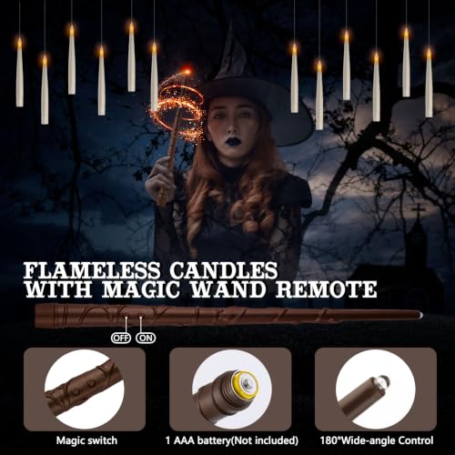 Floating Candles with Wand Remote Control - 20 Pcs Halloween Hanging Decor
