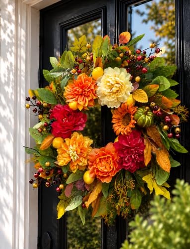 24 Inch Fall Wreath for Front Door - Autumn Decor for Home & Entryway