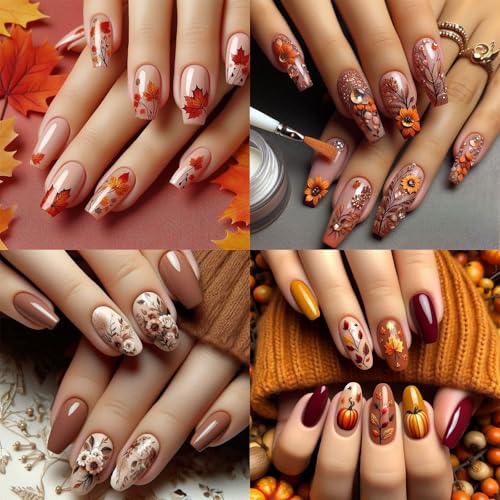 Pumpkin Maple Leaf Nail Art Stickers - Autumn 3D Embossed Decals for Manicure