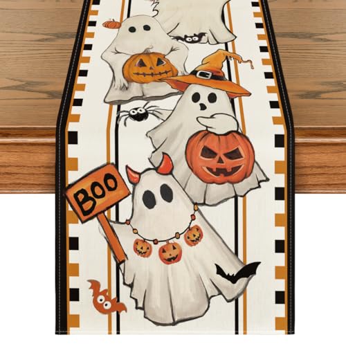 Halloween Table Runner 13x108 Inch Beige Spun Polyester Home Decor - Artoid Mode