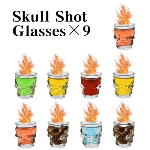 9Pcs Skull Shot Glasses Set - 50ml Gothic Glasses for Halloween & Parties - Variation 9