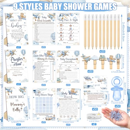 Blue Airplane Baby Shower Game Set 476 Pieces - Baby & Toddler Activity Supplies