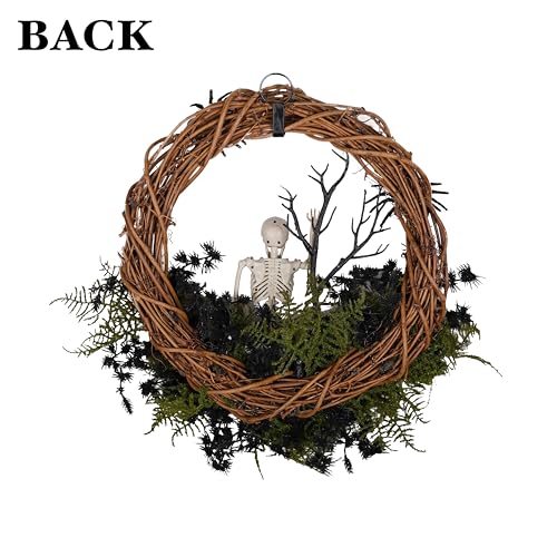 Halloween Skeleton Wreath for Front Door - Handcrafted 20-Inch Door Decor