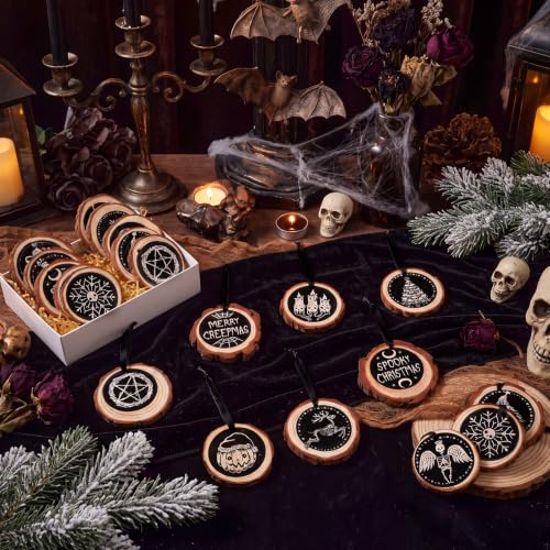 Vercraft Spooky Christmas Ornaments Set - 30 Gothic Wooden Holiday Decorations