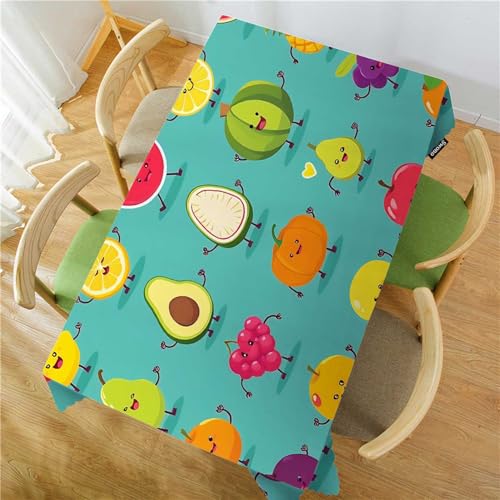 Fruit Pattern Rectangular Tablecloth 52x70 Inches for Kitchen & Dining, Water-Resistant Polyester