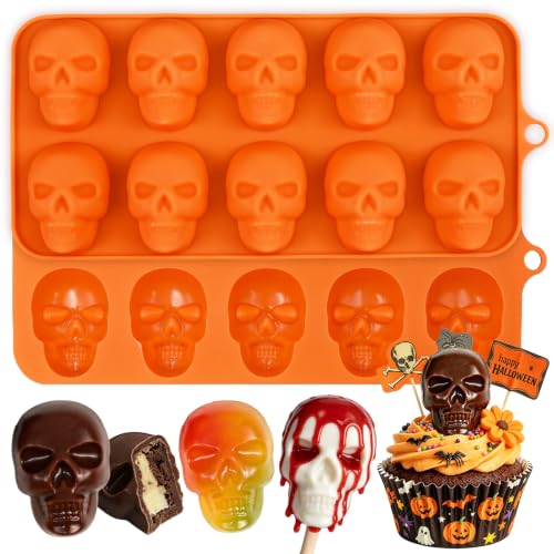 Halloween Skull Silicone Mold 2-Pack - Orange Skull Candy & Chocolate Molds