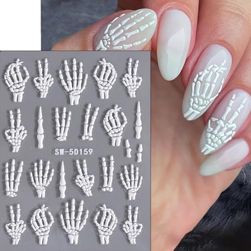 Halloween Skeleton Bones Nail Art Stickers - White 2 Sheets, Variation: Halloween 04