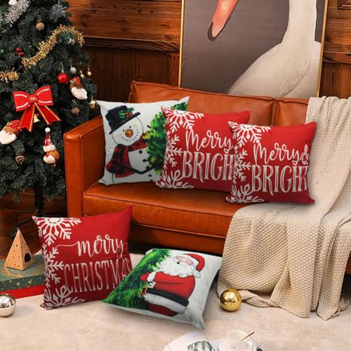 Christmas 20x20 Pillow Covers Set of 4 - Holiday Santa Wreath Snowman Decor