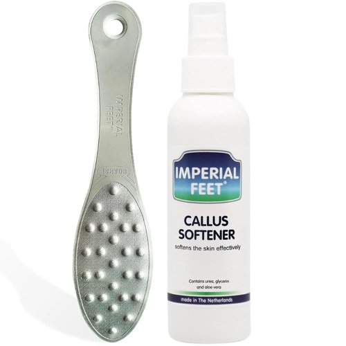 Imperial Feet Callus Remover for Feet Extra Strength Set – Callus Softener Spray + Stainless Steel Foot File, Hard Skin Remover for Dry Cracked Heels, Foot Dead Skin Remover for Pedicure