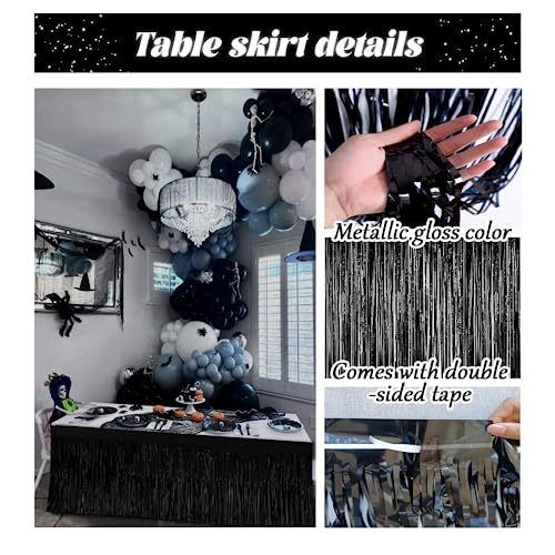 Black Metallic Foil Fringe Table Skirts - 6 Pack, 9 Feet x 29.5 Inches, Party Decor Variation of THIS listing