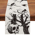 Halloween Table Runner 13x72 Inch Gothic Skull Black Cat Crow Silhouette Tree Decor
