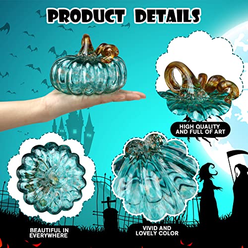 Blue Fall Hand Blown Glass Pumpkin Decor - 5.1 x 5.1 Inch
