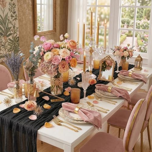 Black Cheesecloth Table Runner 20x120 Inch 12 Pack - Rustic Boho Wedding Decor