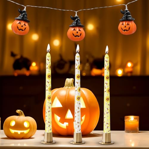 Yellow 10 Inch Unscented Dripless Taper Candles - Fall Harvest Halloween Decor - 4 Pack