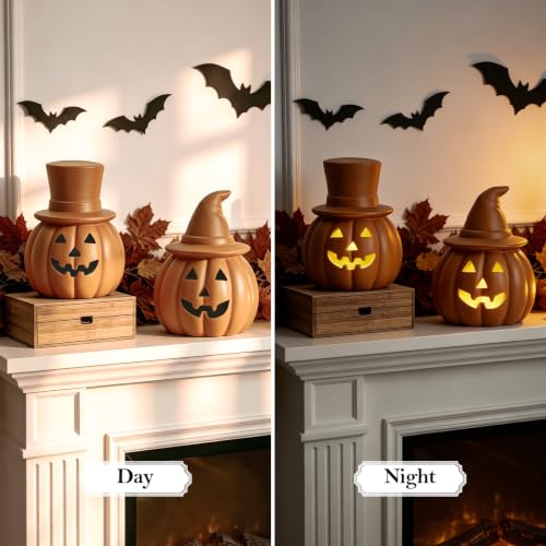 Halloween Pumpkin Lights Set - Rustic Terracotta Decorative Lanterns for Fall & Halloween