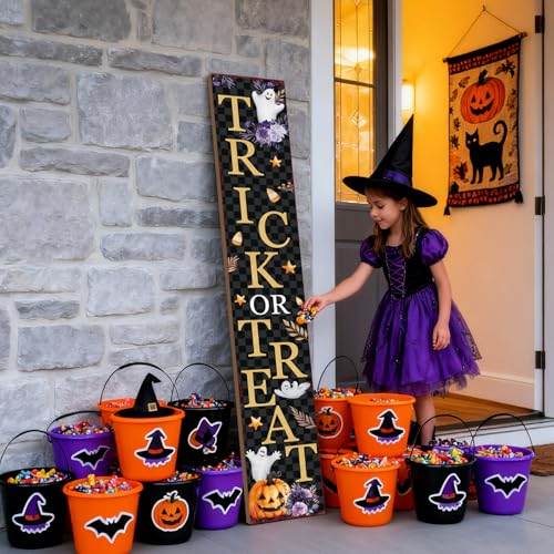 Large Halloween Welcome Sign for Front Door 47-inch Trick or Treat Porch Decor
