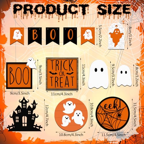 Umigy 15-Piece Halloween Tiered Tray Decor Set - Orange Ghost Wooden Signs Boo