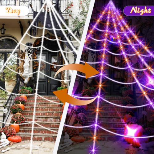 Halloween Spider Web Lights with 250 LEDs, 8 Modes Waterproof Outdoor Decoration