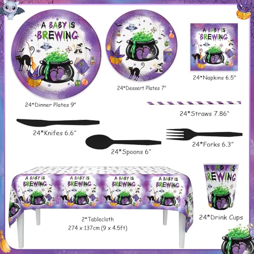 Halloween Baby Shower Party Plate and Tableware Set - 194 Pieces, Purple Theme