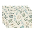 Blue Maple Leaf Fall Placemats Set of 4 - 12x18 Inch Autumn Table Decor, Rectangular, Beige & Blue