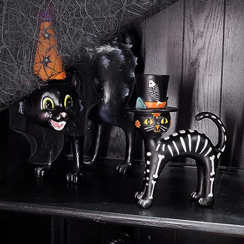 Halloween Cat Skeleton Statue - Sugar Skull Gothic Decor for Day of the Dead