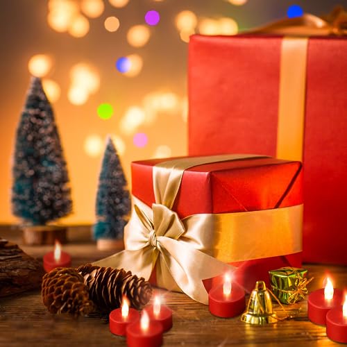 Remote Control Flameless Tea Light Candles 24 Pack - Flickering LED, Long Lasting 400+ Hours, Safe Home Decor, Red