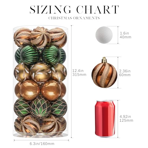 Earth Tone Christmas Tree Ornaments Set - 30 Shatterproof Baubles with String