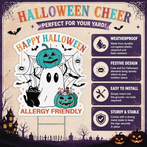 Halloween Teal Pumpkin & Ghost Yard Stakes - Blue White Outdoor Decorations, Allergy-Friendly
