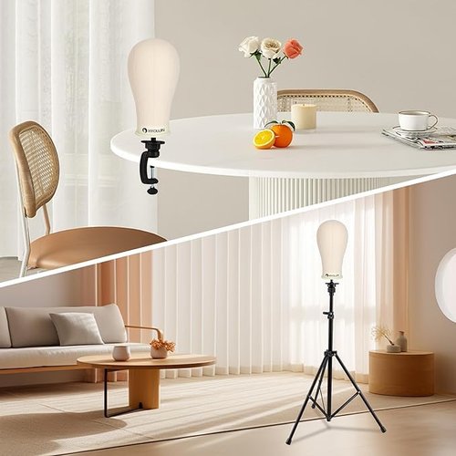 HYOUJIN Heavy Duty Wig Stand with Mannequin Head,Heavy Wig Stand Tripod Metal Adjustable Holder for Mannequin Head,Canvas Block Head with Wig Caps,T-PIN,C Needles,Clips,Carrying Bag, Rattail Comb(19.5"- 51.6")