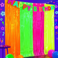 Glow in The Dark Neon Party Supplies - 4-Pack Fluorescent Curtain Set - Orange, Green, Yellow, Pink