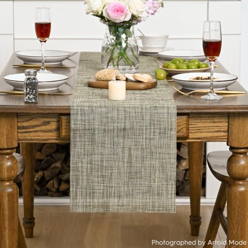 Vinyl Table Runner 12x48 Inch Wipeable Plastic Dining Decor for Kitchen & Home