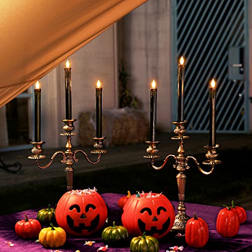 Black Flameless Taper Candles with Remote & Timer Set - 6 Pcs, 9.6 Inches