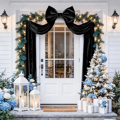 Black Velvet Christmas Bow - Large 16x79 Inch Holiday Wreath & Decor, Wedding & Party Accessory