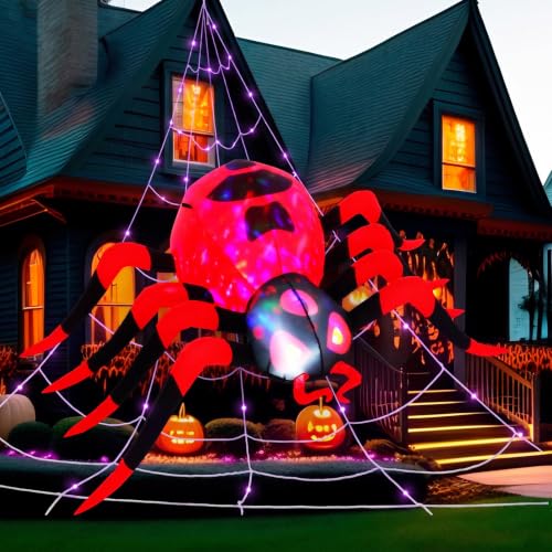 8 FT Giant Inflatable Halloween Spider with Red Web Lights - Outdoor Yard Decor