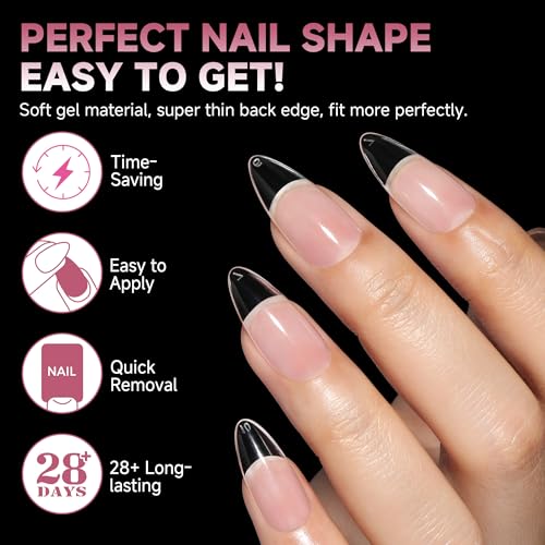 Almond Gel Nail Tips Set - Medium, 312pcs, Half Matte Finish, Variation A2