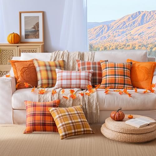 Rust Pumpkin Fall Throw Pillow Cover 18x18 - Autumn Decor, Plush Fabric, Set of 1