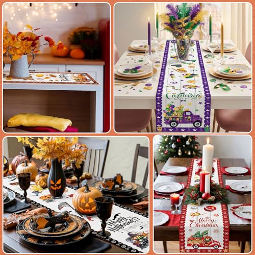 Seasonal Truck Table Runner Set - 12 Pcs, 72 Inch Holiday & Fall Decor