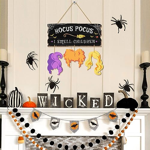 Halloween Wooden Door Sign - Hocus Pocus I Smell Children Decor for Indoor Outdoor